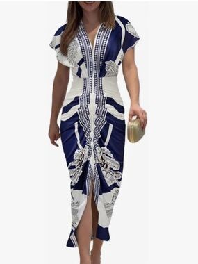 ChicMe Navy & White Maxi Dress with Palm Print
